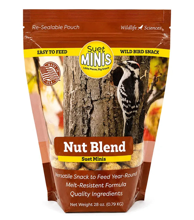 Package of Nut Blend Suet Minis with a woodpecker on the label