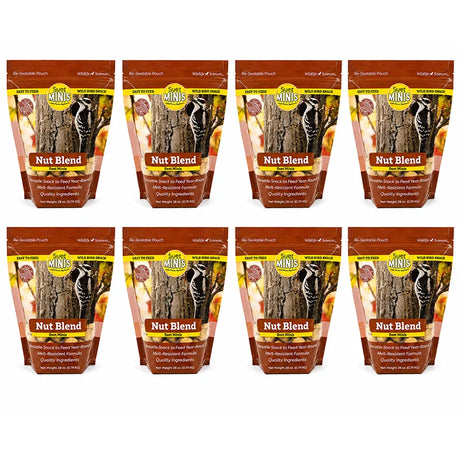Multiple packages of Nut Blend suet mini treats on a white background