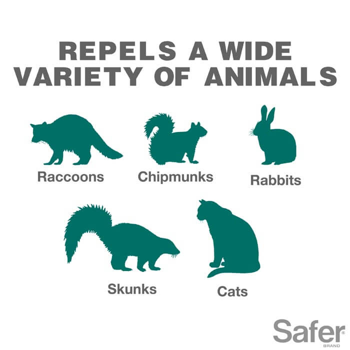 Critter Ridder Animal Repellent RTU Spray, 32 oz. bottle with silhouettes of a cat, wolf, rabbit, dinosaur, and squirrel, designed to repel various nuisance animals.