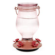 Rose Gold Top-Fill Glass Hummingbird Feeder with a glass jar, lid, and five flower-shaped feeding ports for easy nectar access and cleaning.