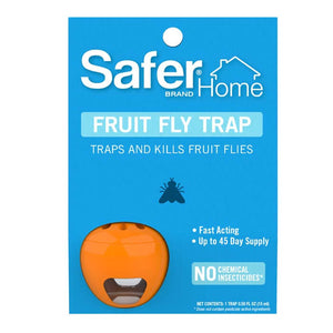 Safer Home Fruit Fly Trap with an apple-shaped design, window for monitoring, and liquid bait to trap and eliminate adult fruit flies indoors.