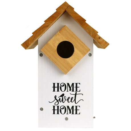 Farmhouse Bluebird House: Cedar birdhouse with a 1-1/2 inch entry hole, predator guard, side panel for cleaning, and fledgling grips.