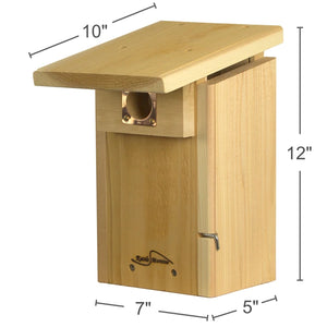 Dimensions of a cedar bluebird nest box measuring 12 inches high, 7 inches wide, and 5 inches deep.