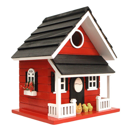 Hen House Birdhouse showcasing detailed design with a keyhole for hanging, clean-out access, and a 1.25″ entrance, ideal for garden placement.