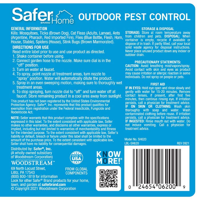 Safer Home SH620 Outdoor Mosquito, Tick, Flea & Ant Multi-Insect Killer  Hose-End Spray – Made with Natural Oils – 32 oz