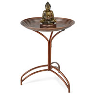 Copper Bird Bath with Meditating Buddha on Pedestal